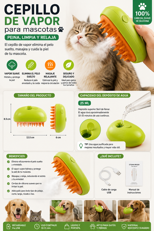 Cepillo De Vapor Para Gatos y perro